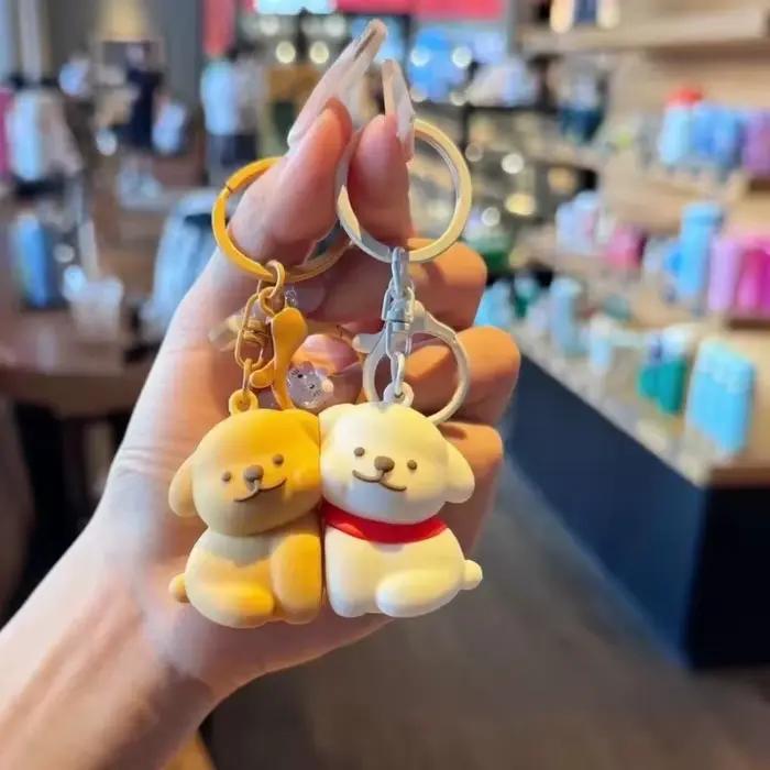 Porte-clés magnétiques pour couple de chiens mignons, pendentif créatif assorti pour la décoration de sacs à dos, cadeau adorable pour les amoureux et les amis