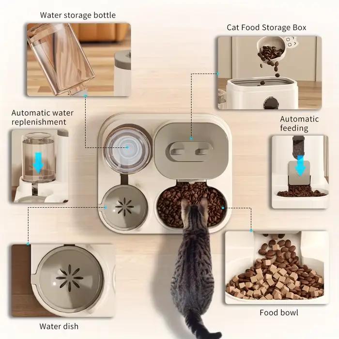 Bol pour chat mangeoire automatique avec conception anti-déversement avec fontaine d'eau distributeur de nourriture