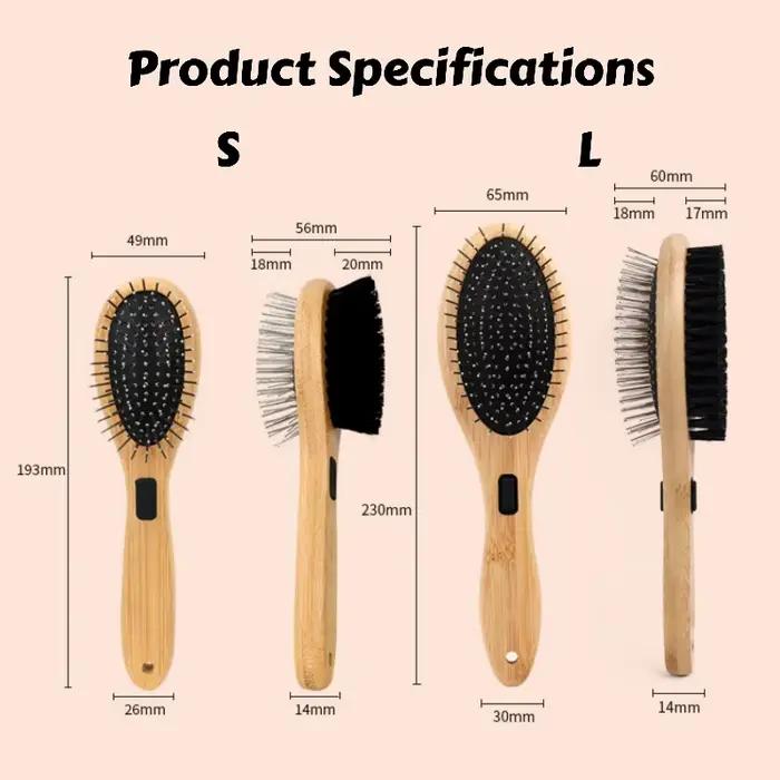 Brosse double face en poils de sanglier pour animaux : outil de massage et de démêlage pour chiens et chats