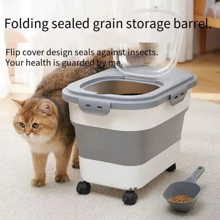 Conteneur de stockage hermétique pliable pour aliments pour animaux de compagnie avec couvercle