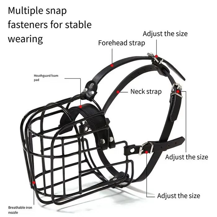 Muselière réglable en forme de panier pour grands chiens avec sangles en cuir