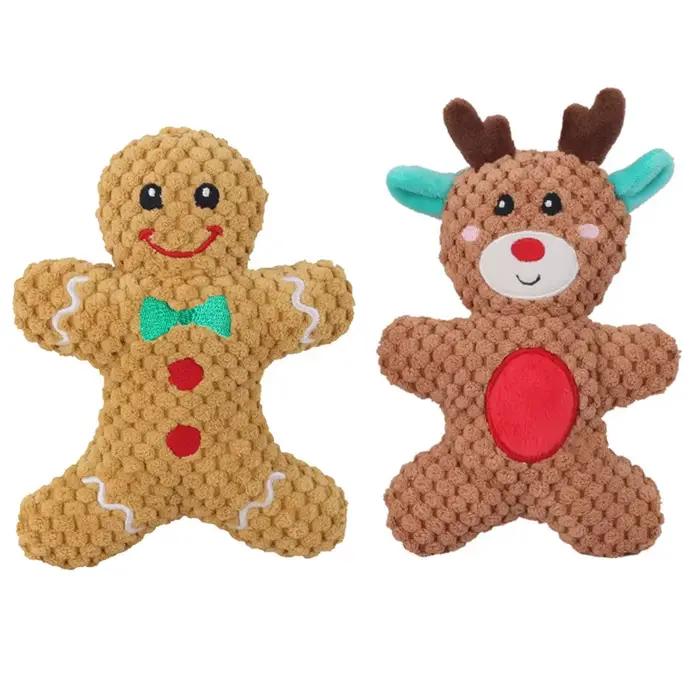Noël chien en peluche bruit jouet à mâcher Santa Elk pain d'épice homme beignet chat