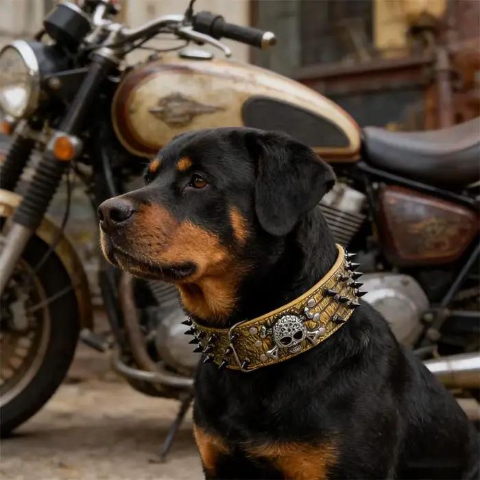 Collier pour chien en cuir clouté avec laisse