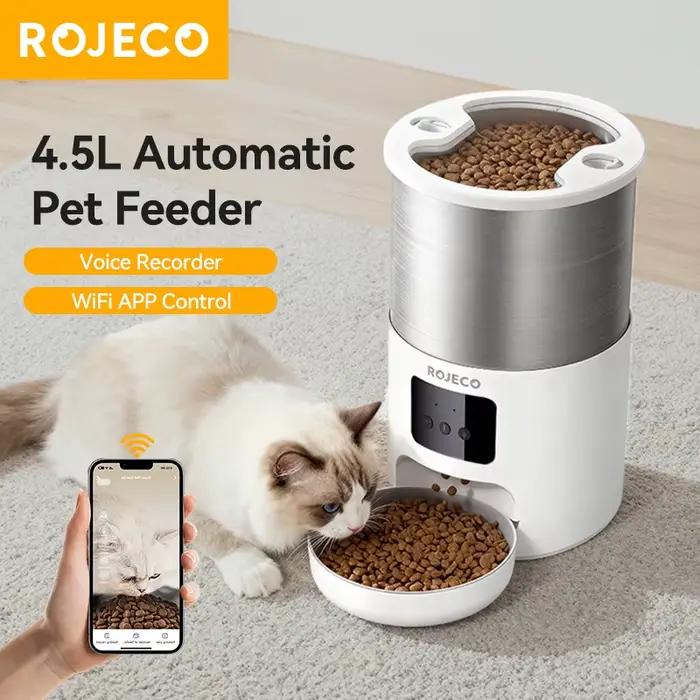 ROJECO acier inoxydable 4.5L mangeoire pour chats WiFi App télécommande enregistrement vocal distributeur de croquettes de chat intelligent pour accessoires pour animaux de compagnie de chien