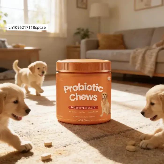 Friandises Probiotiques pour Chiens – Soutien Digestif Saveur Poulet – 120 Bouchées Moelleuses – Complément pour la