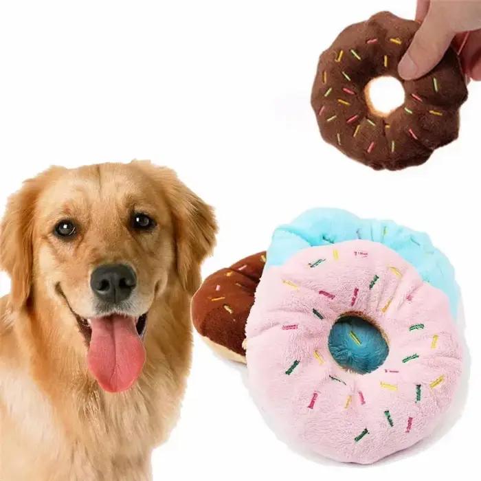 Donuts de chien doux en peluche jouets pour chiens de compagnie jouet à mâcher mignon chiot couineur