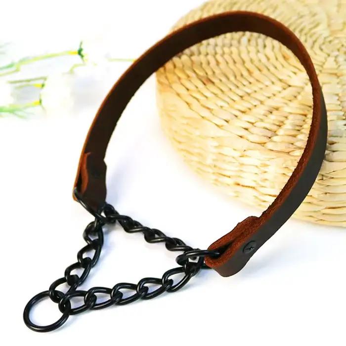 Collier ras du cou en cuir véritable pour chiens