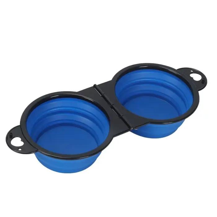 1 pièce 2-en-1 pliable double bol bol d'alimentation Portable voyage en plein air chien chat bol à boire fournitures