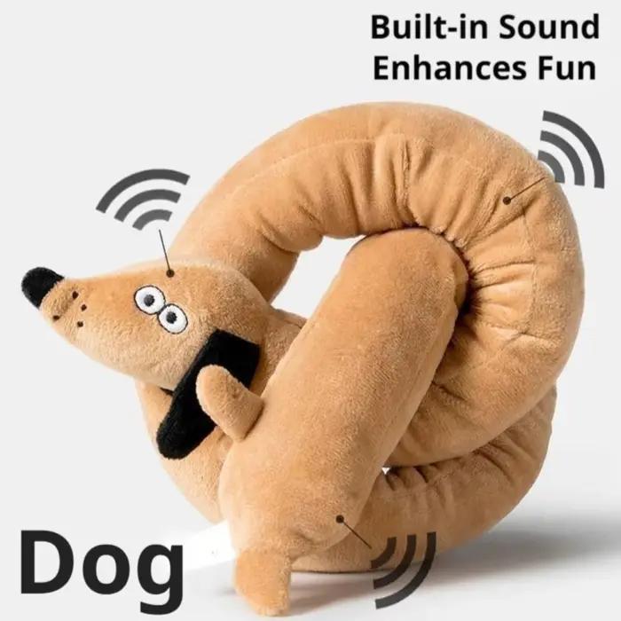 Peluche chien saucisse allongée avec couineur pour jeu interactif et soulagement de l'ennui