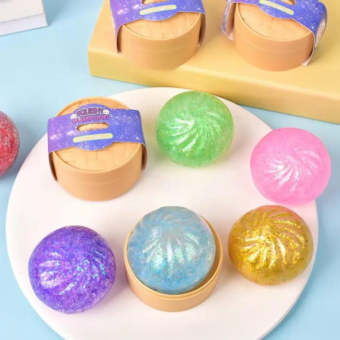 Jouet à presser scintillant à remontée lente, boule anti-stress douce et moelleuse en forme de boulette, jouet sensoriel anti-anxiété, cadeau fantaisie pour enfants