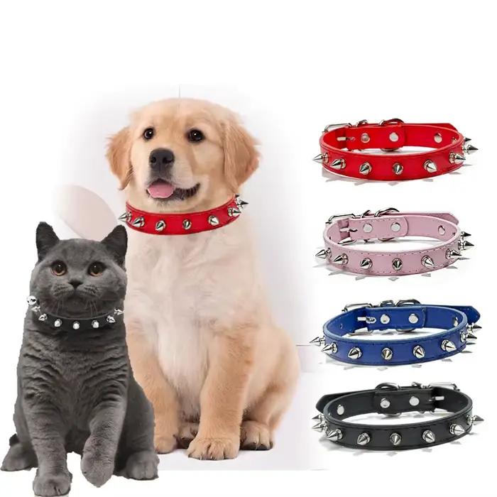 Colliers pour animaux de compagnie réglables en cuir PU à la mode Punk Rivet collier pour chien à pointes pour petits