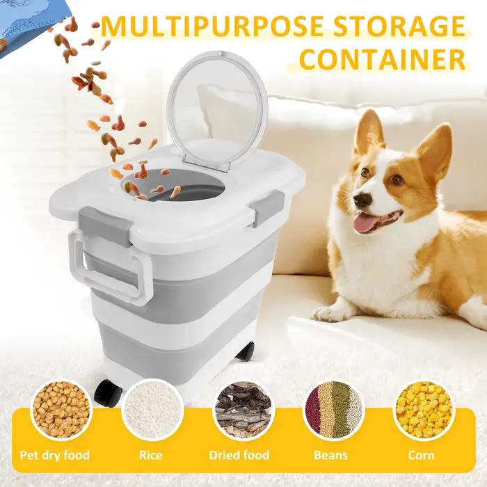 Baril de stockage de nourriture pliable pour animaux de compagnie