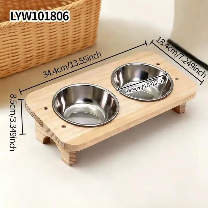 Distributeur de nourriture pour animaux de compagnie d'intérieur avec support surélevé en bois massif