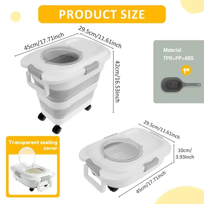 Baril de stockage de nourriture pliable pour animaux de compagnie