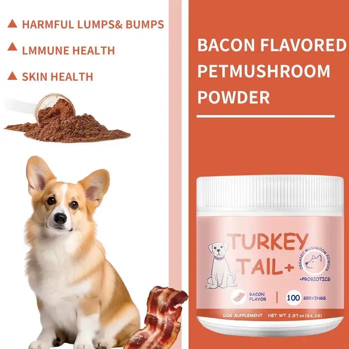 Poudre de champignons pour chiens et chats saveur bacon – Complément naturel pour le soutien immunitaire et la santé intestinale des animaux avec sel marin