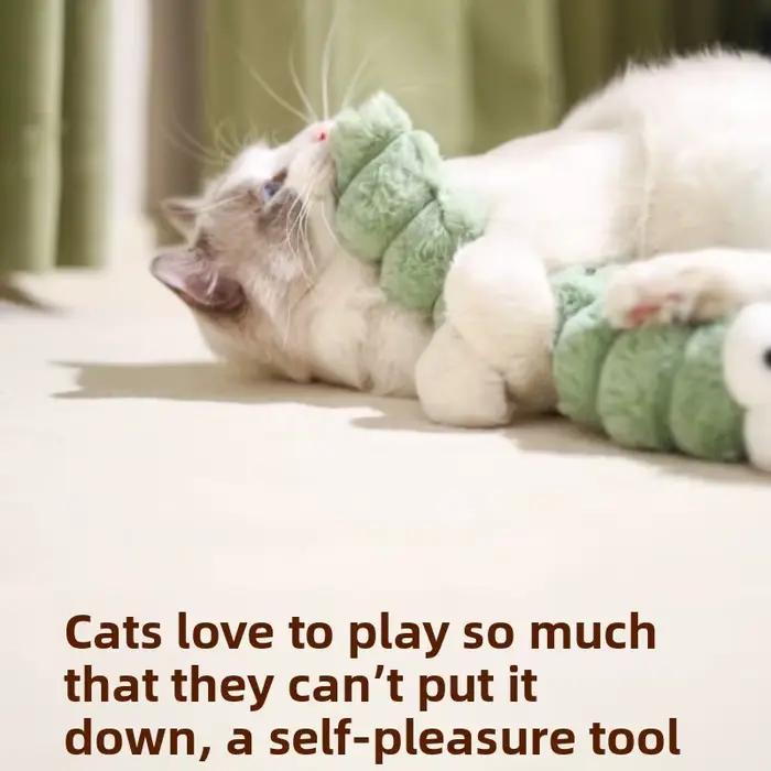 Jouet peluche souple en forme de chenille à la catnip pour chatons – Bâton à mâcher interactif pour le nettoyage des dents et le soulagement de l'anxiété – Accessoire de jeu à domicile