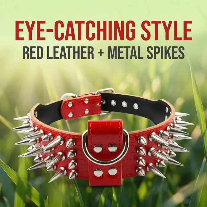 Collier pour animaux de compagnie en cuir rouge à rivets