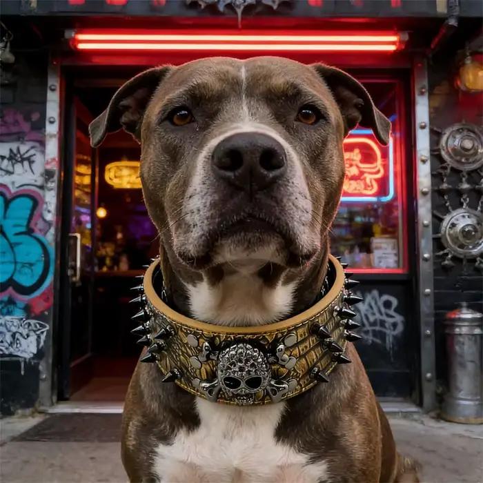 Collier pour chien en cuir clouté avec laisse