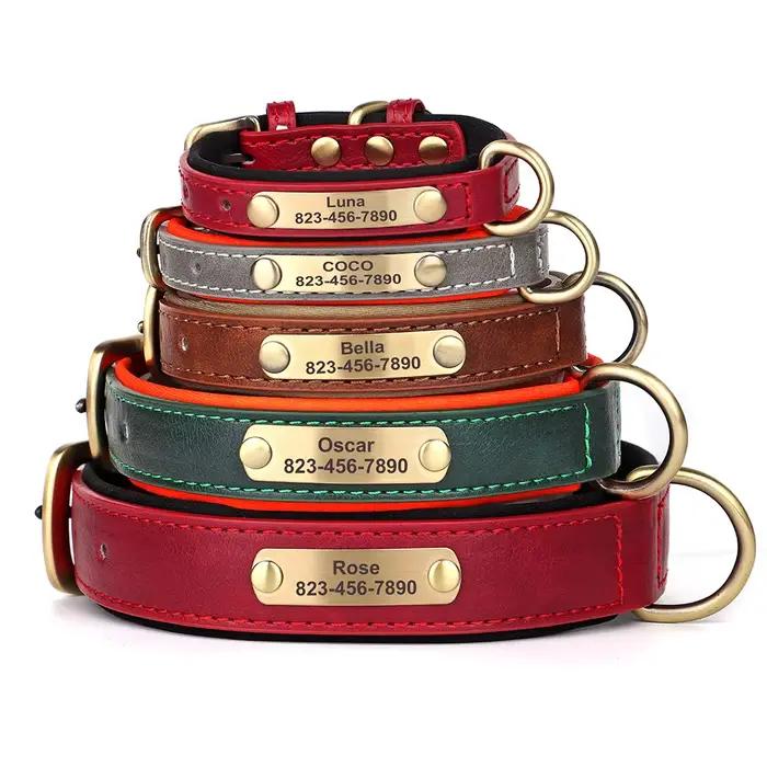 Collier de chien personnalisé en cuir PU gravé