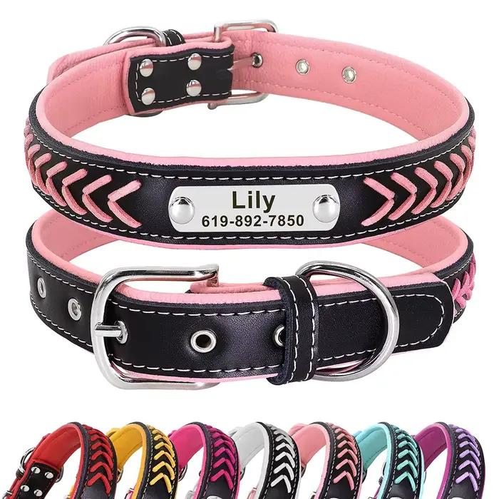 Collier de chien personnalisé en cuir rembourré pour chiens