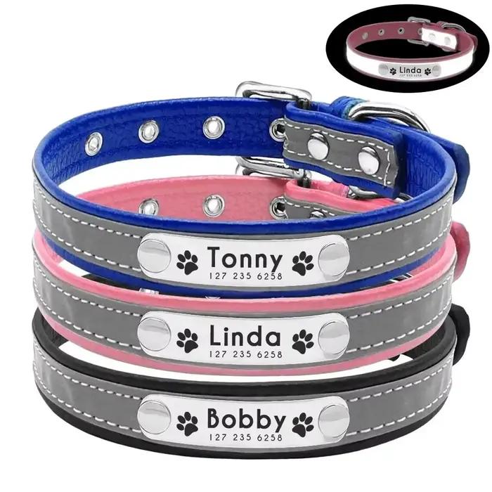 Collier réfléchissant pour animaux de compagnie avec nom personnalisé