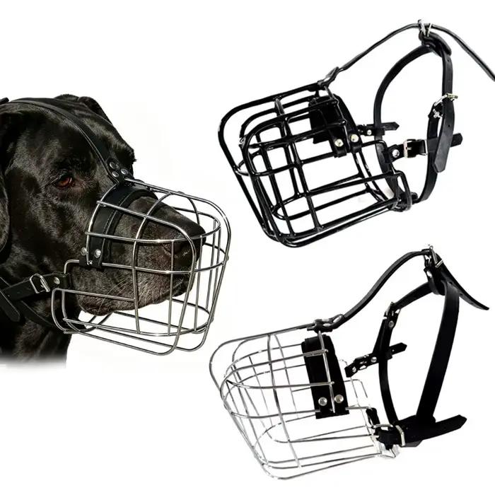 Muselière réglable en forme de panier pour grands chiens avec sangles en cuir