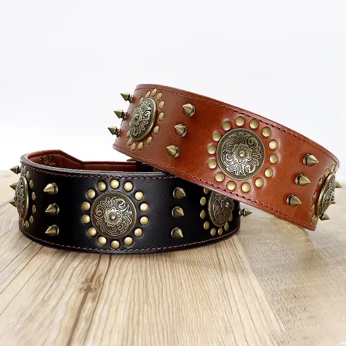 Collier de chien en cuir clouté à pointes réglables
