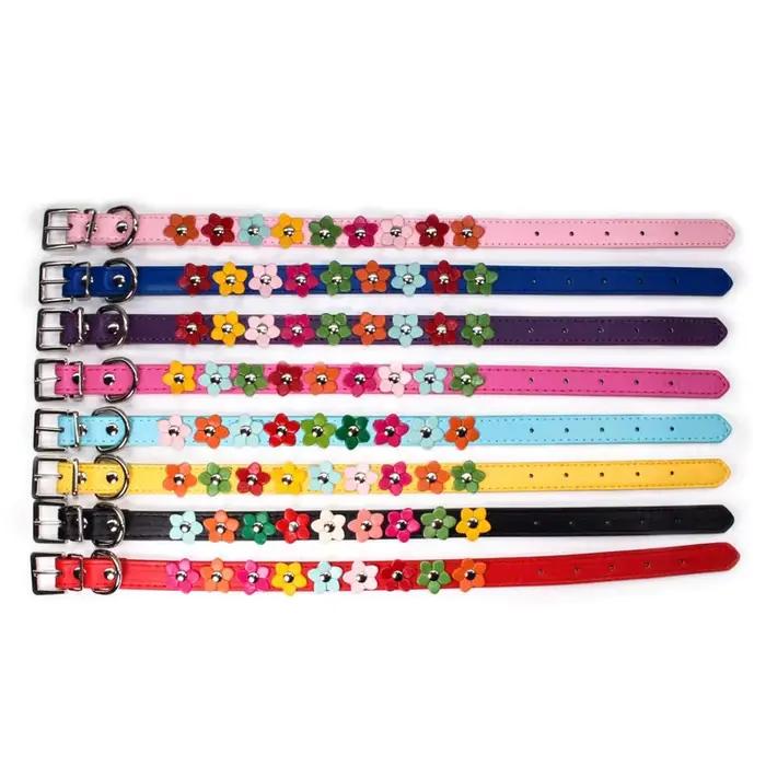 Fleurs Collier de chien de compagnie laisse en cuir PU