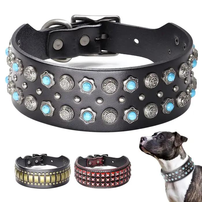 Collier luxueux en cuir véritable pour chien