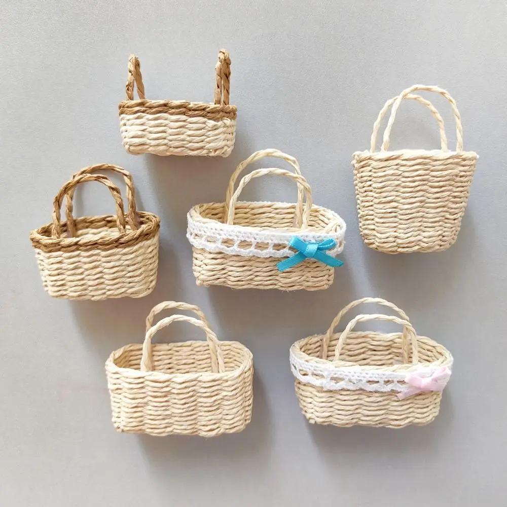 Nouveau Mini panier Miniature pour maison de poupée, panier de vigne en papier pour bricolage, panier tissé à la main pour poupées BJD/pour poupées Ob11
