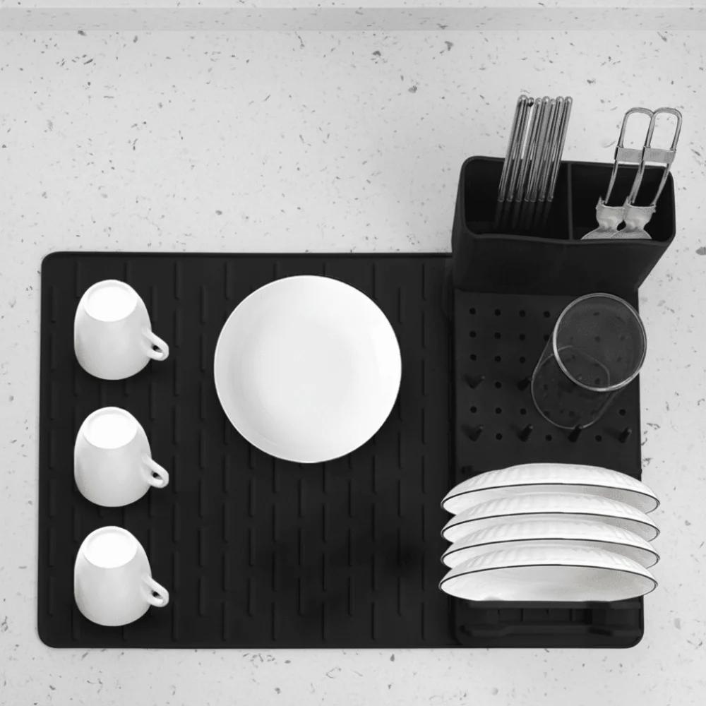 Égouttoir à vaisselle en silicone durable, résistant à la chaleur, avec drainage, tapis de séchage de la vaisselle, épaissi, pliable, support de rangement pour la vaisselle, cuisine