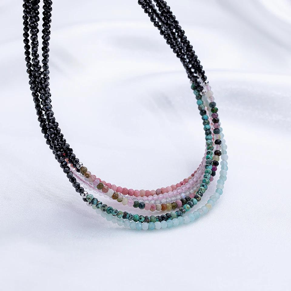 Collier en pierre naturelle pour femme, argent 925, tour de cou en tourmaline, bijoux en forme de cœur, collier en spinelle noire, 2mm