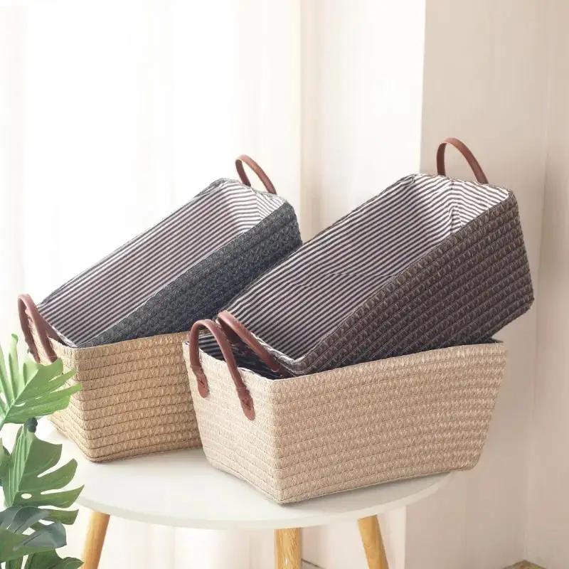 Panier pliable en paille tressée - Grande capacité de rangement pour le linge et les jouets - Organisateur de table durable pour les collations