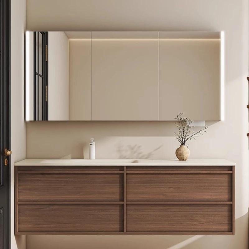 Armoire de salle de bain de luxe en bois, miroir sur pied marron, meuble de salle de bain, organisateur de rangement, accessoires de maison Mobile Bagno