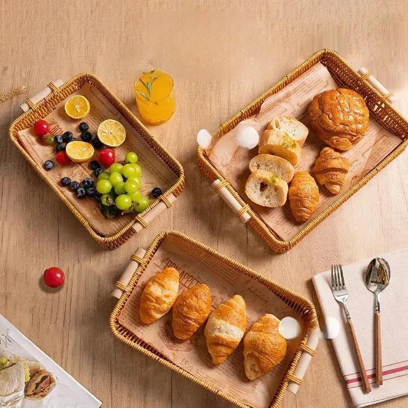 Panier à fruits tissé en rotin, plateau à collation, présentoir de Table basse, panier à pain, décor de salon pour le thé