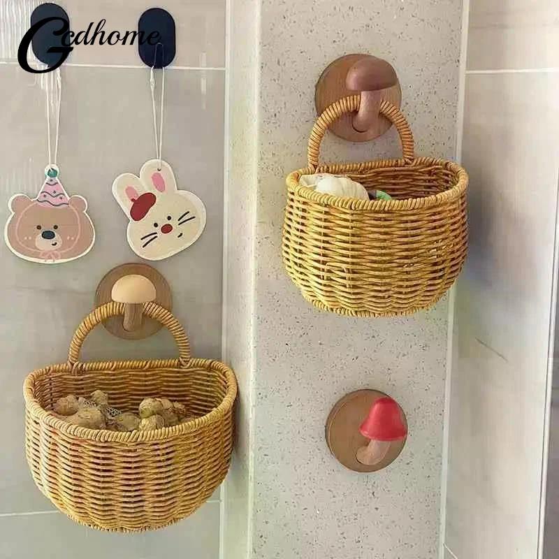 Panier de rangement de cuisine avec poignée, joli panier tissé mural suspendu Kawaii, panier de rangement suspendu, organisateur d'articles divers de cuisine