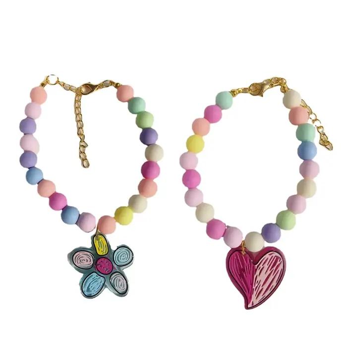 Collier de Perles en Forme de Cœur pour Chien et Chat, Bijou à la Mode, Réglable, Accessoires de Déc