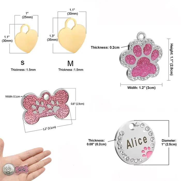 Étiquette d'identification personnalisée pour chien et chat, strass scintillants, étiquettes nominat