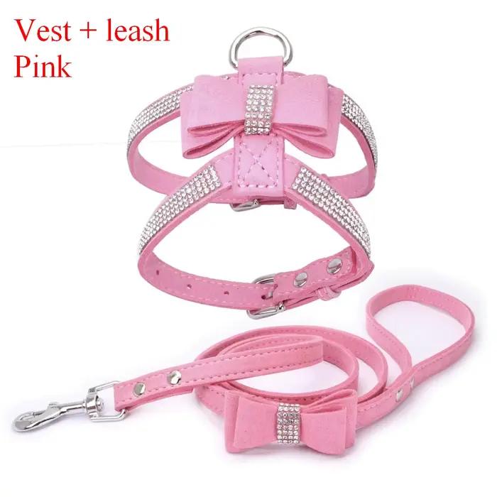 Laisse harnais pour animaux de compagnie avec strass cristal scintillant, sangle de poitrine réglabl
