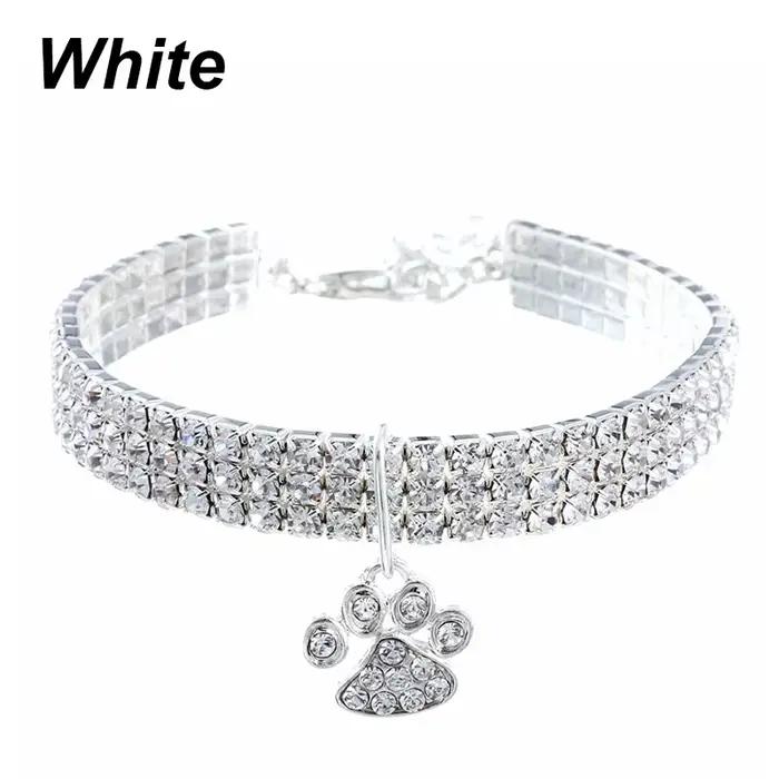 Collier pour animaux de compagnie avec diamants, réglable, en cristal, avec pendentif en forme d'os,