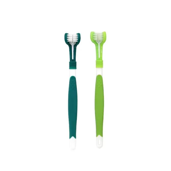 Brosse à dents à trois têtes pour animaux de compagnie, multi-angle, nettoyage, ajout de la mauvaise