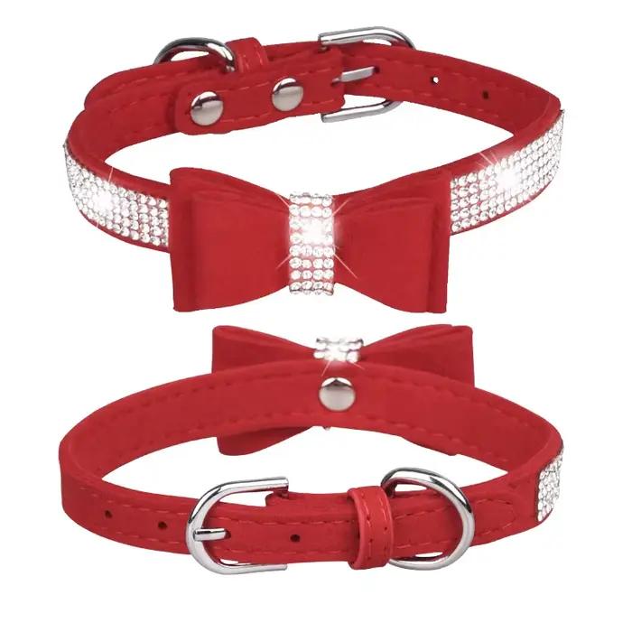 Collier pour animaux de compagnie brillant strass collier pour chien nœud papillon collier pour chat