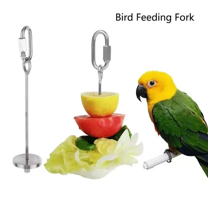 Mangeoire à perroquets en acier inoxydable pour animaux de compagnie, fourchette à fruits et maïs, j