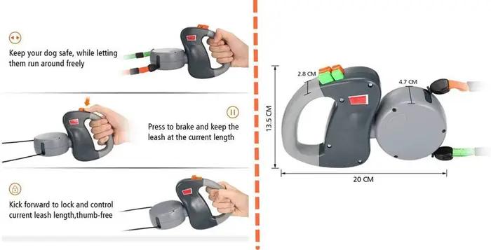 Double laisse rétractable extensible pour chiens, laisse automatique réfléchissante de 3M pour anima