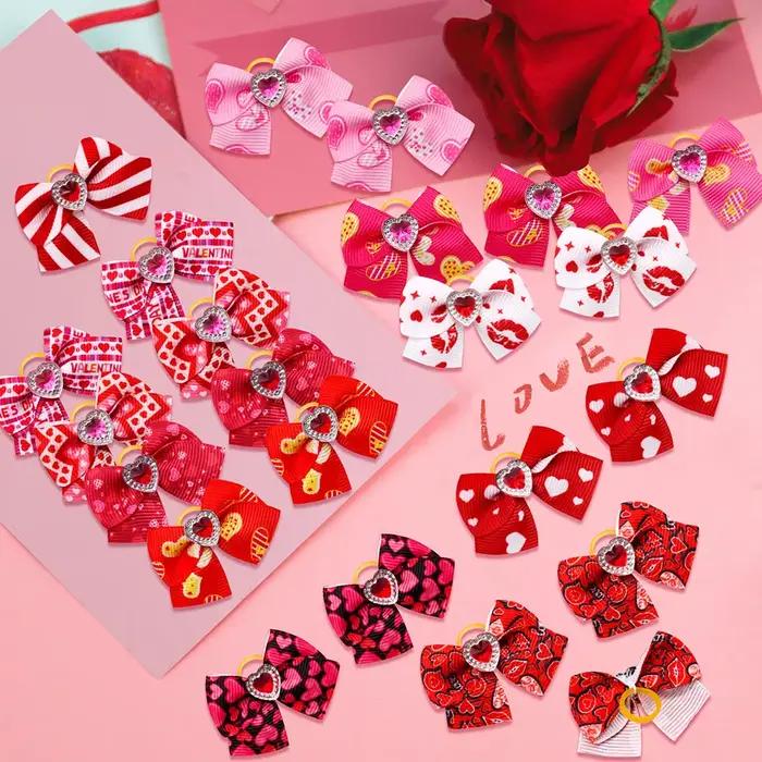 Nœuds pour chiens série rouge/rose, 20 pièces, nœuds de saint-valentin pour chiens, chat mignon, pou