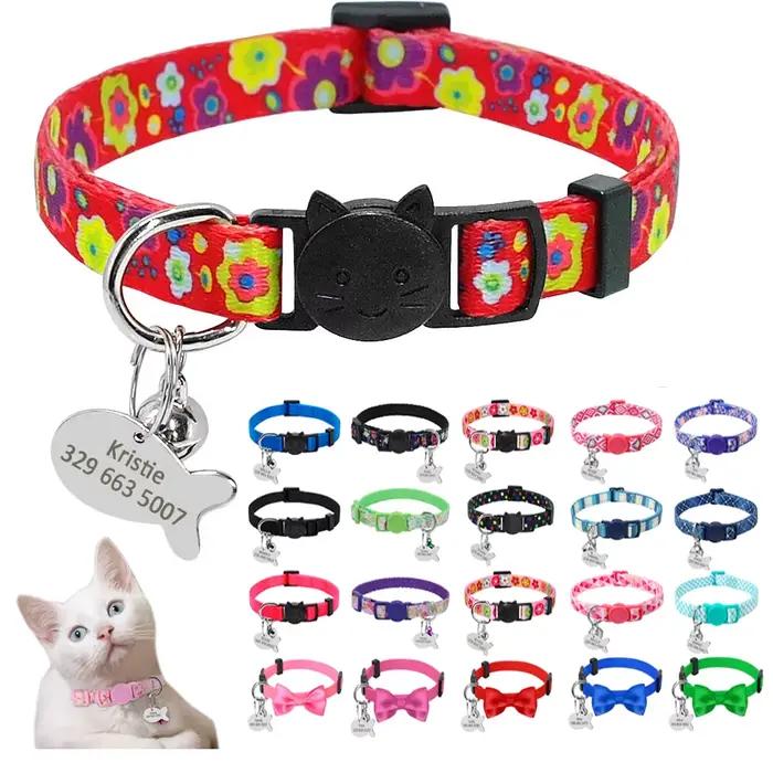 Collier en Nylon réglable pour chat gravé, étiquette d'identification personnalisée mignonne pour ch