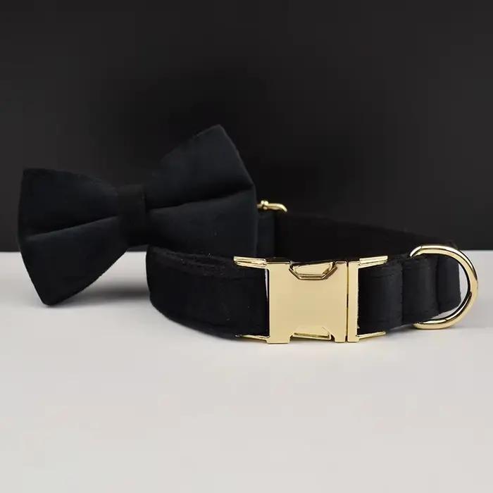 Ensemble collier et laisse pour chien en velours noir, pour chiens de petite, moyenne et grande tail