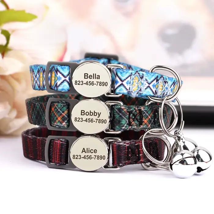 Collier de chat imprimé personnalisé, colliers réglables pour chaton et chiot, avec plaque d'identif
