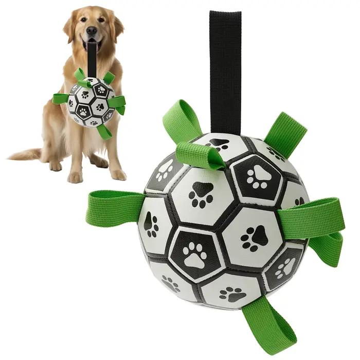 Jouets pour chiens ballon de football avec sangles jouet interactif pour chien pour remorqueur de gu