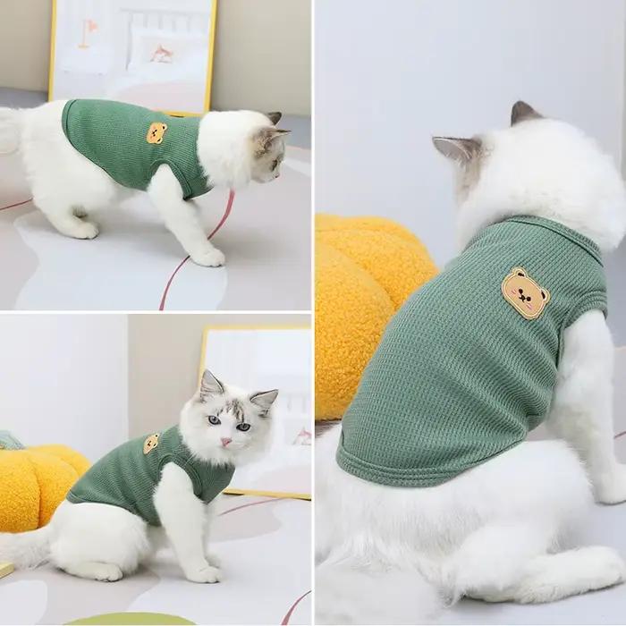 Vêtements pour animaux de compagnie chat imprimé ours gilet chiot chaton col rond sans manches T-shi